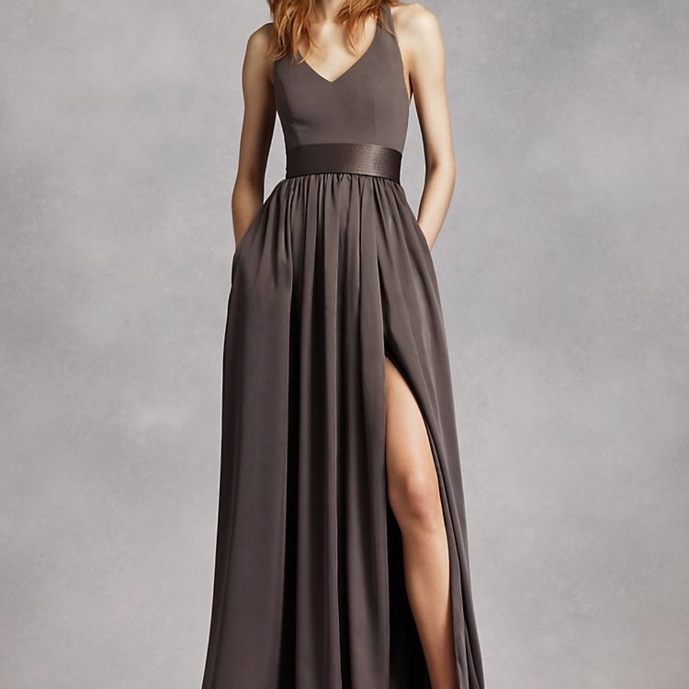 Vera Wang V neck halter gown with Sash